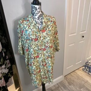Cream Button down shirt with animals and plants